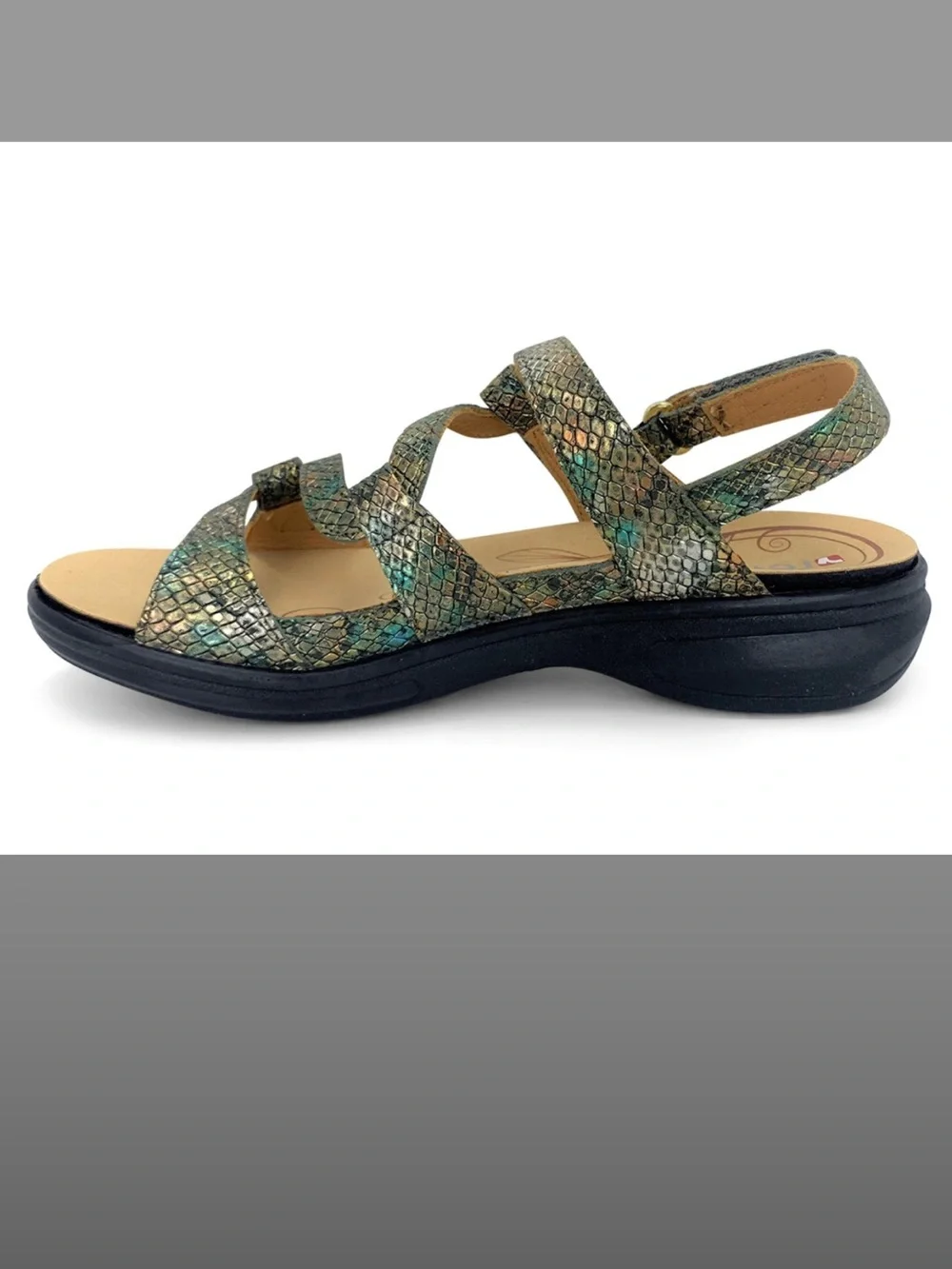 Revere Miami Peacock Python Multicolor Snake-Print Strappy Sandal Orthotic NIB